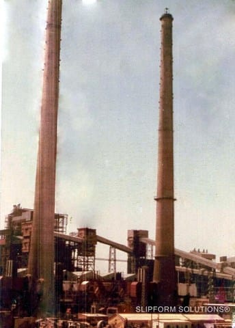 Tapered Chimneys 150 m high Tata steel captive powerplant Jamshedpur, legacy slipform project photograph